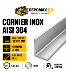 Cornier inox AISI 304, 30 x 30 x 3 mm, 6 metri
